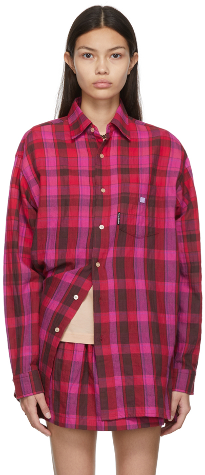 Shop Acne Studios Pink Plaid Shirt In Csb Fuchsia Pink/win