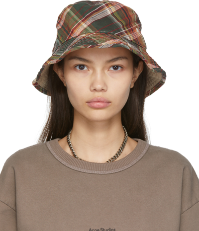 Shop Acne Studios Green Check Bucket Hat In Amq Green/red