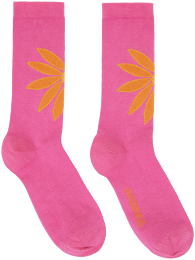 Shop Jacquemus Pink 'les Chaussettes Aqua' Socks In 4al Print Orange Flo