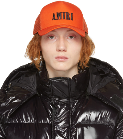 Shop Amiri Orange Core Logo Trucker Cap In Orange / Black