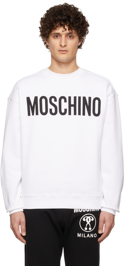 Shop Moschino White Logo Print Sweatshirt In A1001 Fantasy Print