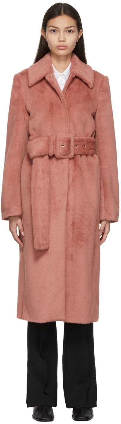 Shop Acne Studios Pink Belted Faux Fur Coat In Csq Raspberry Pink