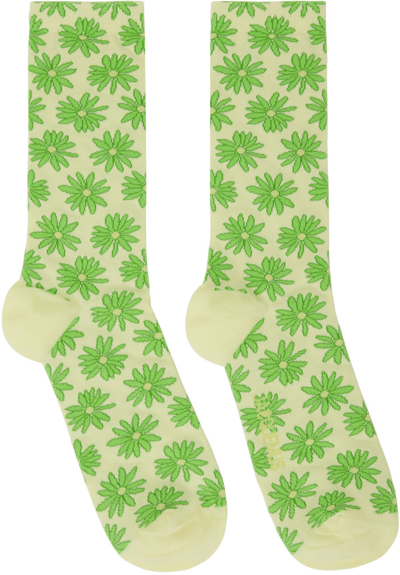 Shop Jacquemus Yellow 'les Chaussettes Fleurs' Socks In 5ai Print Green Flow