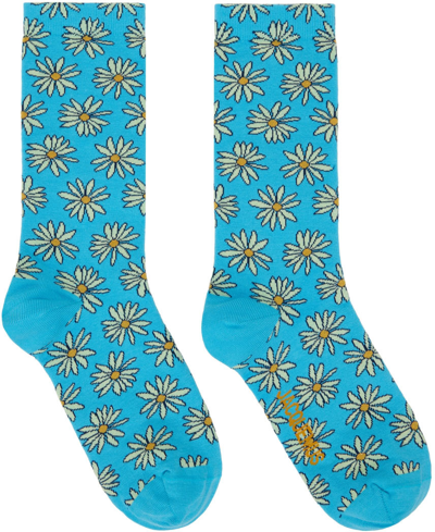 Shop Jacquemus Blue 'les Chaussettes Fleurs' Socks In 3ao Print Green/blue
