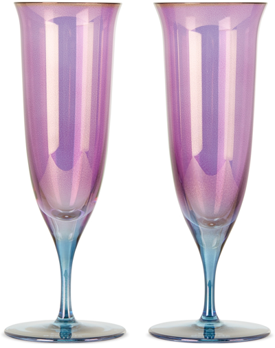 Shop Luisa Beccaria Purple & Blue Shade Glass Flute Set In Purple To Blue - 505