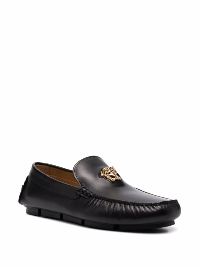 Shop Versace Men's Black Leather Loafers