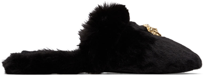 Shop Versace Black Faux-fur Palazzo Slippers In Z1008 Black