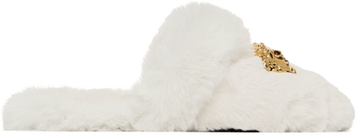 Shop Versace White Faux-fur Palazzo Slippers In Z1001 White