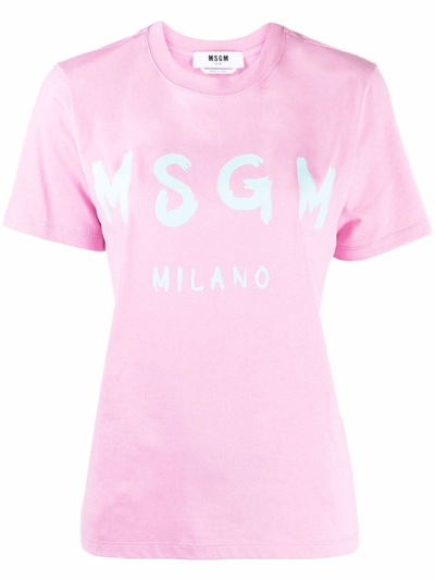 Shop Msgm Cotton Jersey T-shirt In Rosa