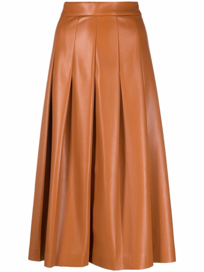 Shop Msgm Faux Leather Midi Skirt In Brown