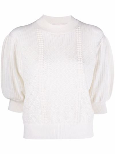 Shop See By Chloé Long Puff Sleeve Sweater In Bianco