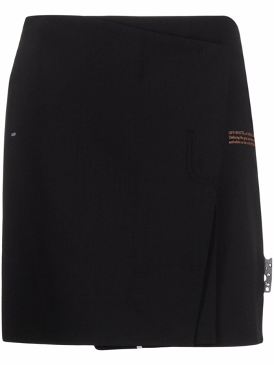 Shop Off-white Stretch Wool Blend Mini Skirt In Nero