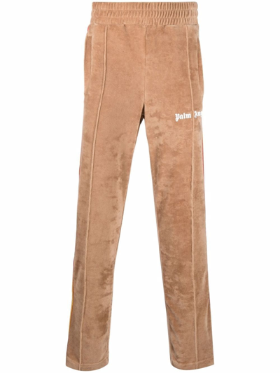 Shop Palm Angels Chenille Logo Pants In Marrone