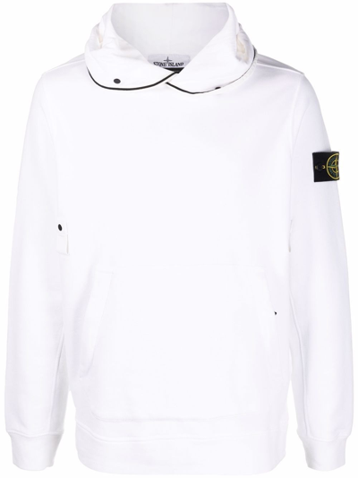 Shop Stone Island Logo Hoodie In Bianco