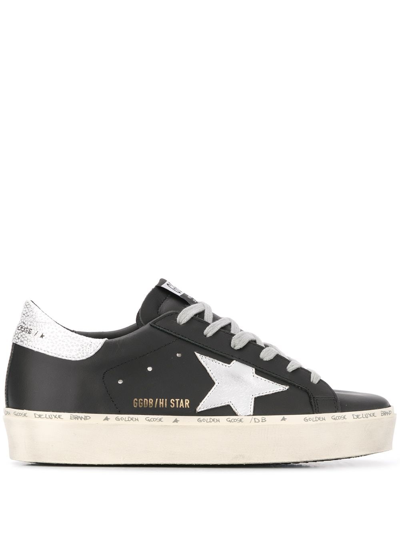 Golden Goose Hi-star Black Leather Laminated Star Sneaker In Nero