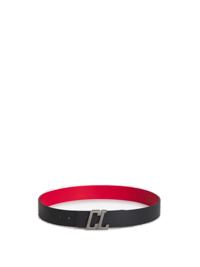 Shop Christian Louboutin Logo Plaque Pebbled Belt In Black