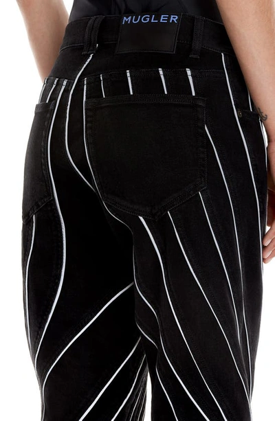 Shop Mugler Stripe Tapered Leg Jeans In Black / Silver