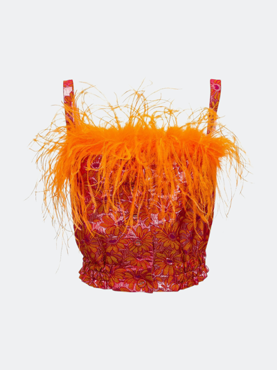 Shop Andreeva Orange Flower Top With Feather Details