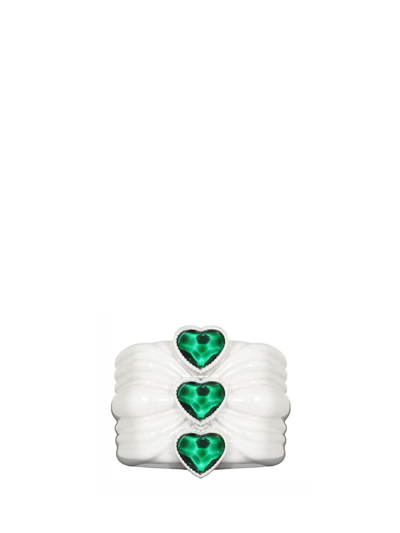 Shop Acchitto X Gente Roma Corecini Crystal White Ring With Green Crystals