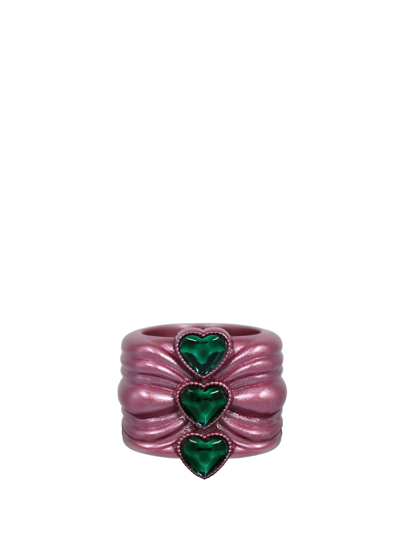 Shop Acchitto X Gente Roma Corecini Crystal Pink Ring With Green Crystals