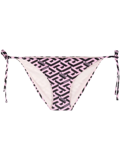 Shop Versace Greca Signature Pink Bikini Bottoms With Print