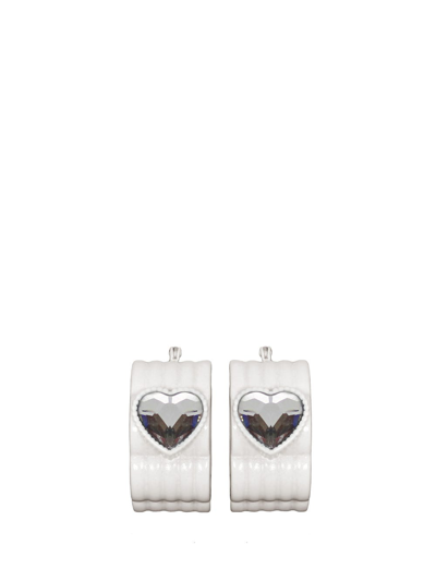 Shop Acchitto X Gente Roma Desi White Earrings With Silver Crystals