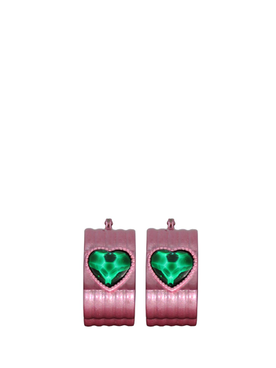 Shop Acchitto X Gente Roma Desi Pink Earrings With Green Crystals