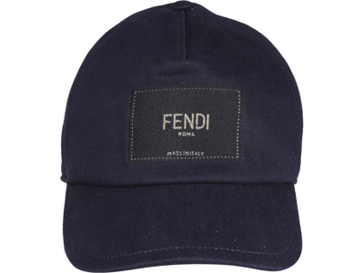 Shop Fendi Logo Patch Denim Baseball Cap In Blue