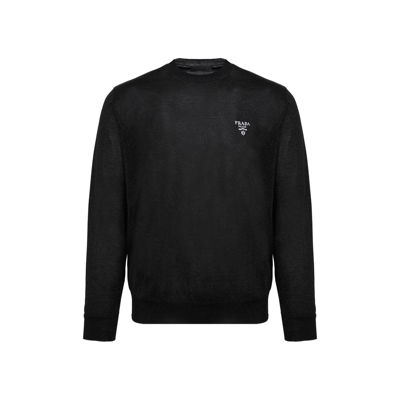 Shop Prada Logo Detailed Crewneck Sweatshirt In Black
