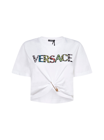 Shop Versace Logo Printed Safety Pin T-shirt
