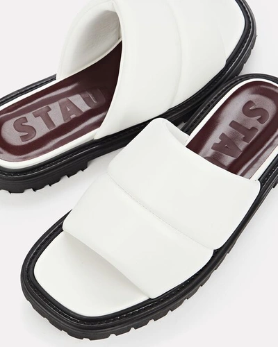 Shop Staud Astro Puffer Vegan Leather Slide Sandals In Blk/wht