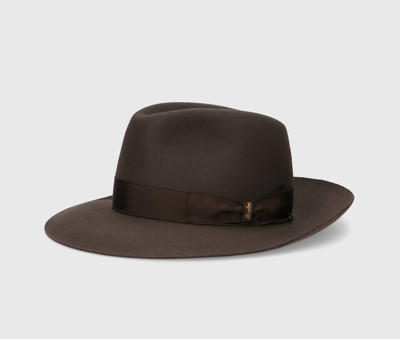 Shop Borsalino Folar Large Brim In Brown, Hatband In The Same Shade