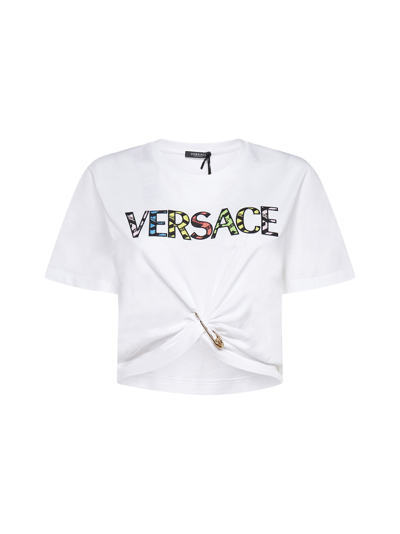 Shop Versace T-shirt In Bianco Multicolor