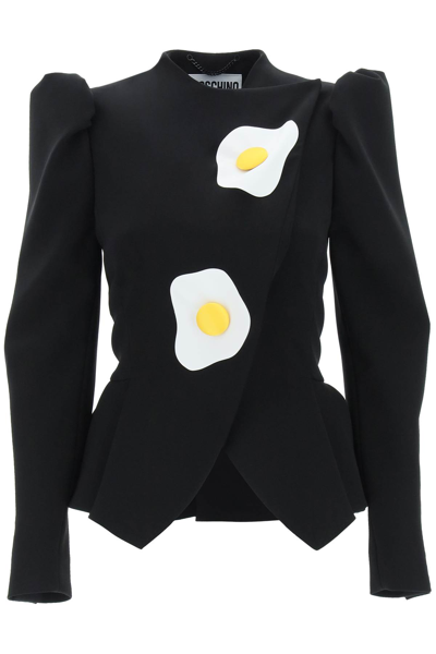 Shop Moschino Eggs Jacket In Fantasia Nero (black)