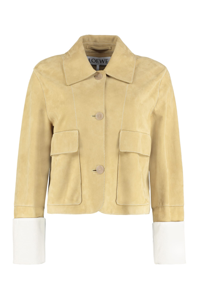 Shop Loewe Suede Jacket In Beige