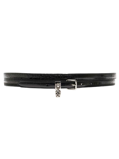 Shop Alexander Mcqueen Double-turn Black Leather Belt With Skull Logo