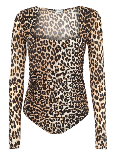 Shop Ganni Leopard Bodysuit In Multi