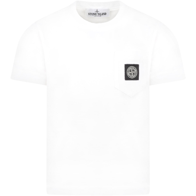 Stone Island Teen Logo-parch Cotton T-shirt In White