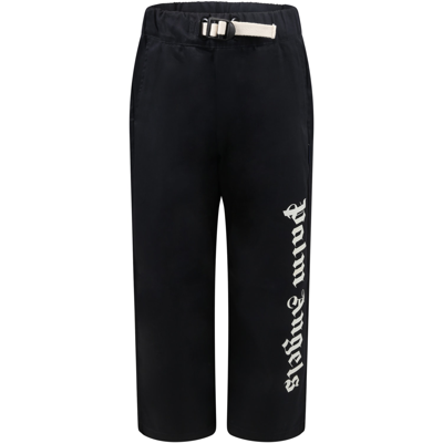 Shop Palm Angels Blue Pants For Boy With Logo