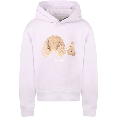 Shop Palm Angels Lilac Sweatshirt For Girl With Bear In Violet