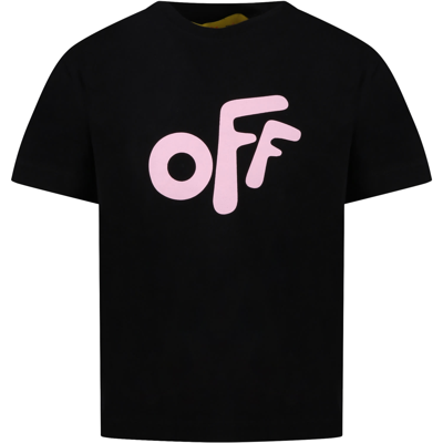 Shop Off-white Black T-shirt For Girl With Pink Logo
