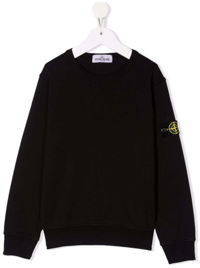 Shop Stone Island Junior Black Jersey Sweatshirt With Logo