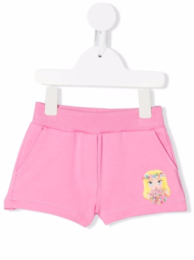 Shop Chiara Ferragni Pink Cotton Shorts With Mascot Print