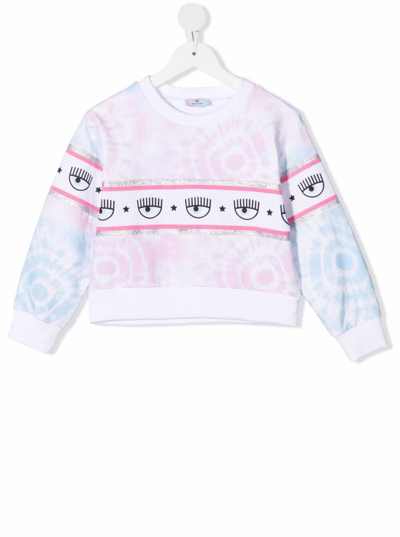 Shop Chiara Ferragni Tie Dye Cotton Sweatshirt With Logo In White