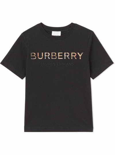 Shop Burberry Black Cotton T-shirt With Logo Print