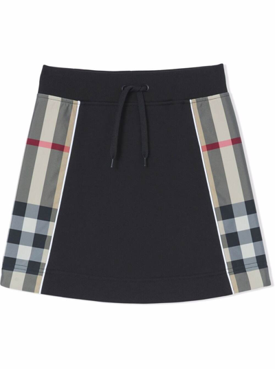 Shop Burberry Black Cotton Skirt With Vintage Check Inserts