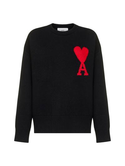 Shop Ami Alexandre Mattiussi Ami Paris Ami De Coeur Logo Intarsia Crewneck Knitted Jumper In Black