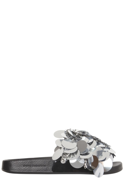 Shop Paco Rabanne Sequin Embellished Slides In Silver