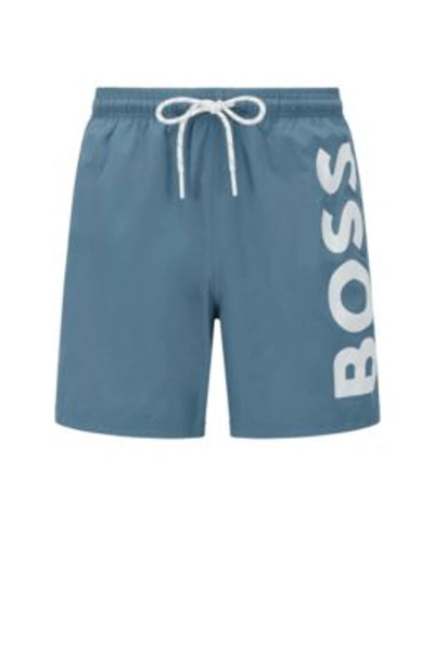 Shop Hugo Boss Quick-drying Swim Shorts With Large Contrast Logo In Light Green
