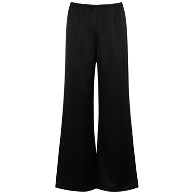 Shop Totême Black Satin Wide-leg Trousers